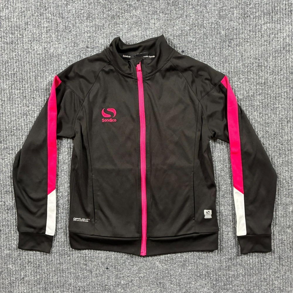 Sondico Kids Track Jacket Size US 12 Black Pink Full Zip Athletic Training